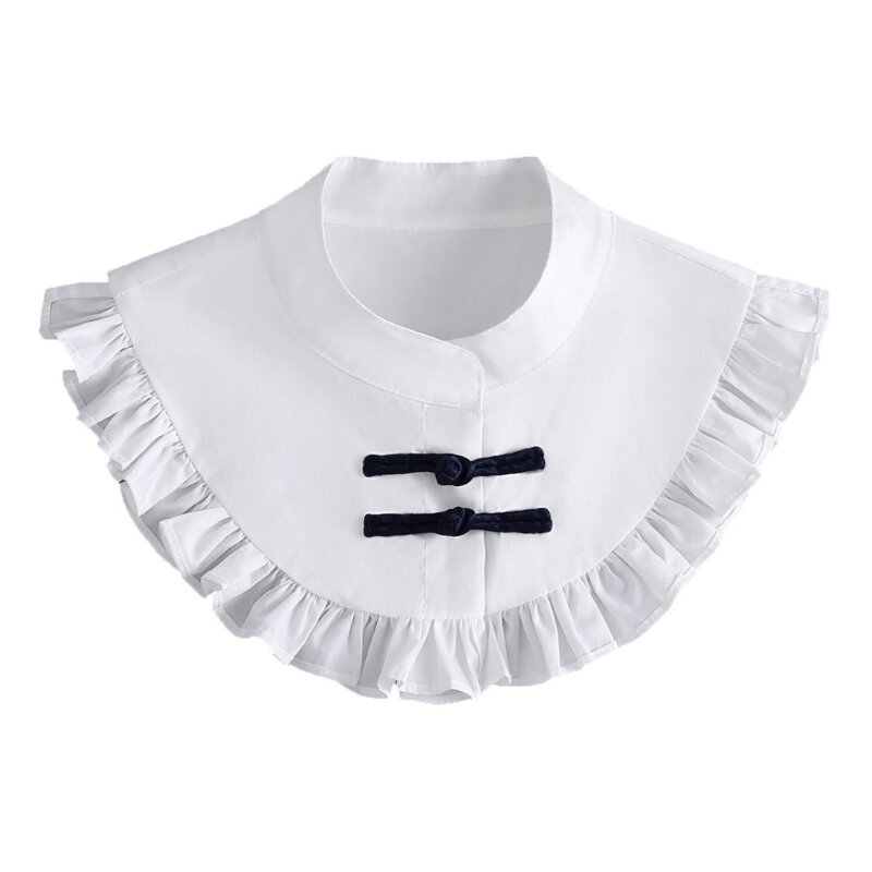 Vrouwen Vintage Knoop Knoop Opstaande Kraag Half Shirt Decoratieve Nep Kraag Ruche Trim Afneembare Sjaal Wrap Kleding Accessoire