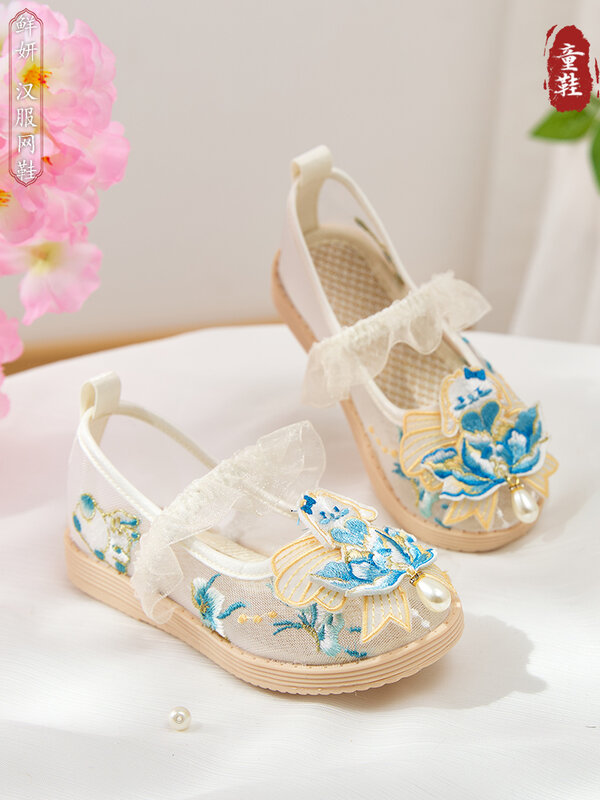 Zapatos de disfraz chino Han para niños, zapatos de estilo antiguo, zapatos bordados antiguos para niñas, estilo chino, Verano
