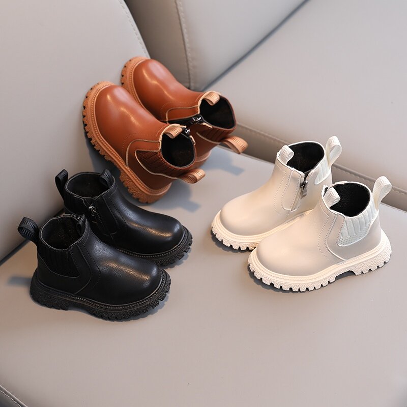 Baywell-Bottes de neige avec semelle en caoutchouc pour enfant, chaussures chaudes avec fermeture éclair latérale, à la mode, pour garçon et fille, automne et hiver