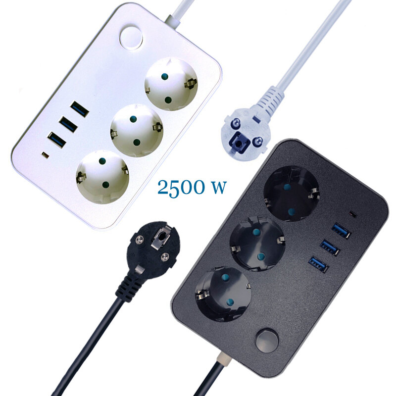 Multiprise EU avec câble d'extension de 1.8m, prises électriques avec ports USB, parasurtenseur pour bureau à domicile, filtre réseau intelligent