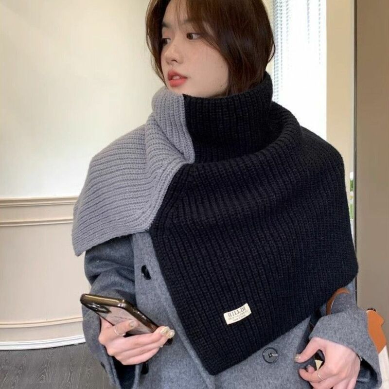 Syal wol hangat Semua cocok syal kerah tinggi tidak beraturan selendang rajutan gaya Korea selendang selendang rajutan wanita
