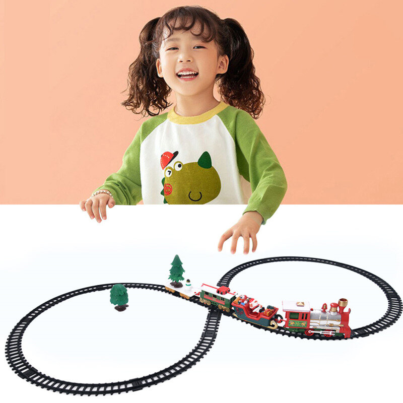 รถไฟขบวนคริสต์มาสพร้อมเสียงชุดรถไฟไฟฟ้าของขวัญสำหรับเด็ก