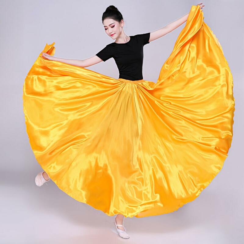 Pleated Maxi Skirt Elegant Satin Performance Skirt with High Elastic Waist Pleated Super Big Hem for Spanish Dance Swing Dancing
