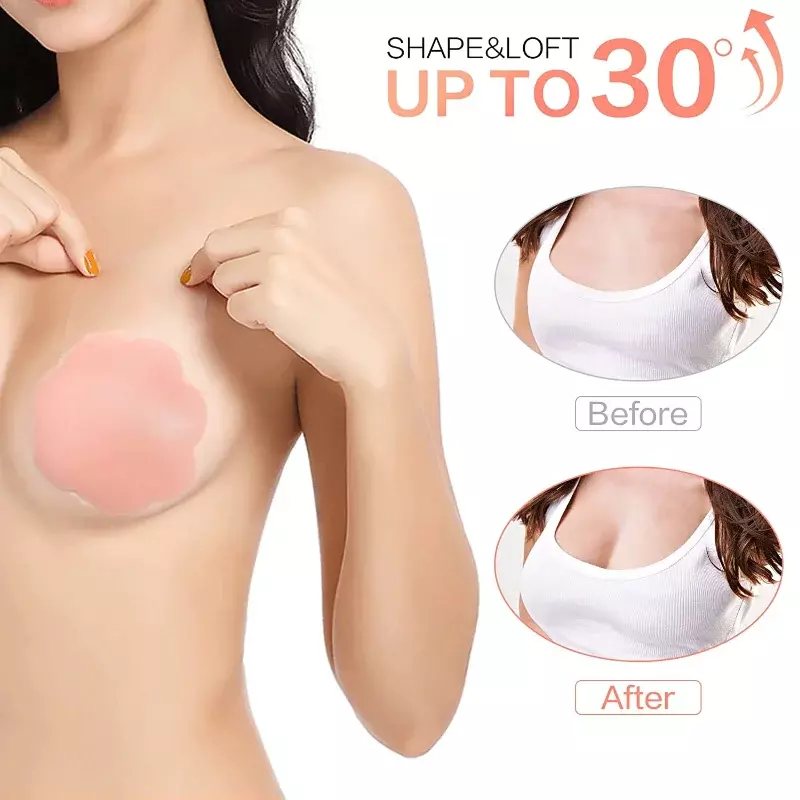 Autocollants de soutien-gorge en silicone réutilisables pour femmes, soutiens-gorge de levage invisibles, coussin de pâte à pétales de sein, soutiens-gorge collants sans bretelles