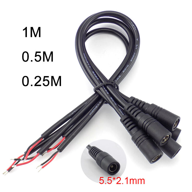 5pcs 0.25M/0.5M/1M DC 12V 5.5*2.1mm Power Cable Extension Female Connector Power Supply Adapter For CCTV Camera LED Strip Light