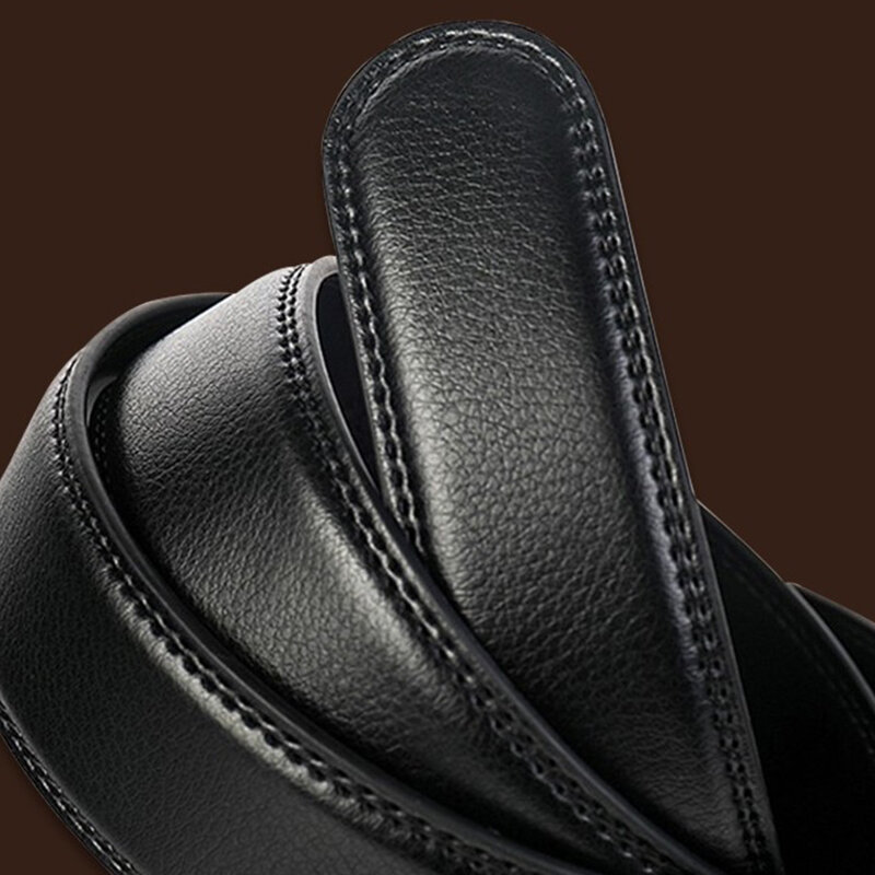 مقطوعة الرأس حزام الرجال الموضة جلد طبيعي التلقائي مشبك الأعمال تنوعا عالية الجودة لا مشبك حزام أسود غير رسمي قطاع