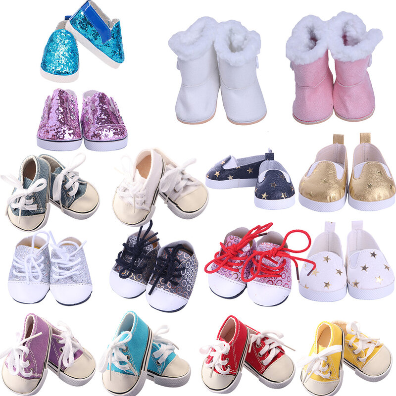 Kawaii 7Cm sepatu kanvas, sepatu boneka payet, untuk 18 inci Amerika dan 43cm sepatu boneka bayi lahir aksesoris pakaian, generasi kami