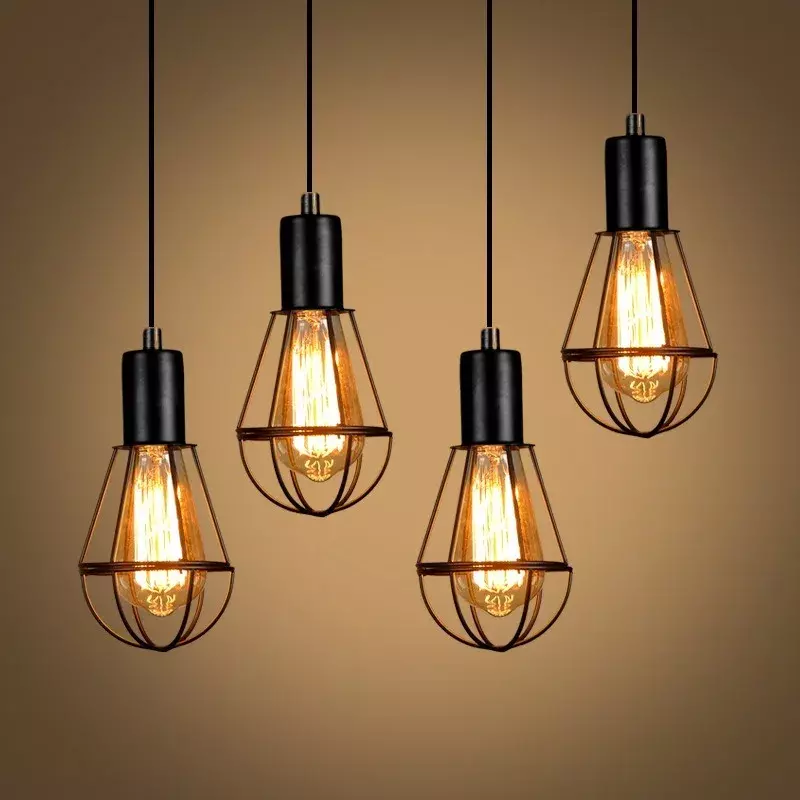 Lustre de LED em ferro forjado para quarto, Lâmpada única, Pequena iluminação suspensa, Retro, Criativos, Simples, Sala de estar, Sala de jantar