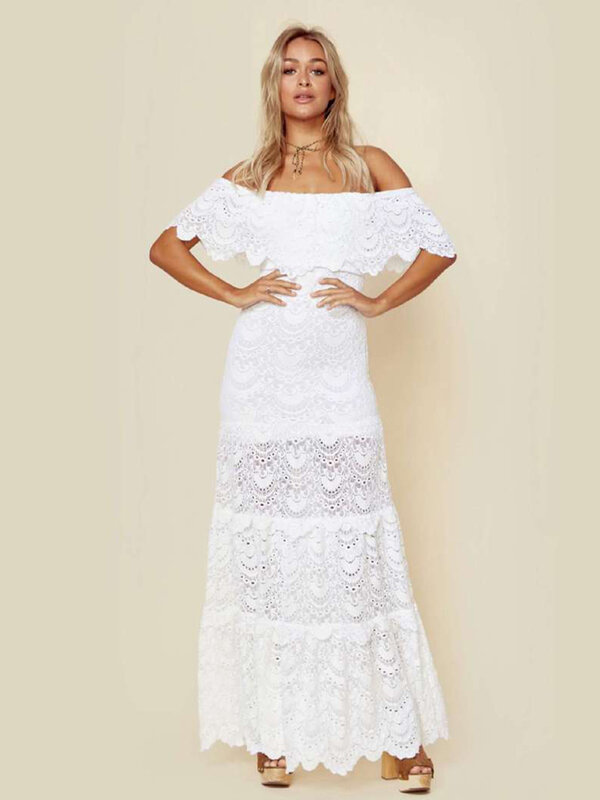 Элегантное белое кружевное свадебное платье для невесты, сексуальное вечернее платье с открытыми плечами для подружки невесты, элегантное женское платье с воротником в виде лотоса