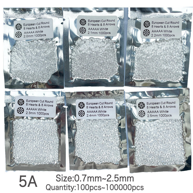 Cuentas de circonia cúbica blanca para joyería, cuentas redondas de tamaño pequeño de 0,7 ~ 2,4mm, 100 piezas ~ 10000 piezas, para pulseras y manualidades
