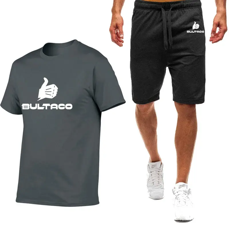 Bultaco Cemoto Motorcycles 2024 New Men Summer Hot Sale 9 Color Short Sleeve Two Piece Set T-Shirt Shorts Outdoor Breathable