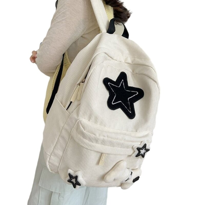 2024 New Book Bag for Girl Corduroy Backpack Lightweight School Bag with Star Pattern