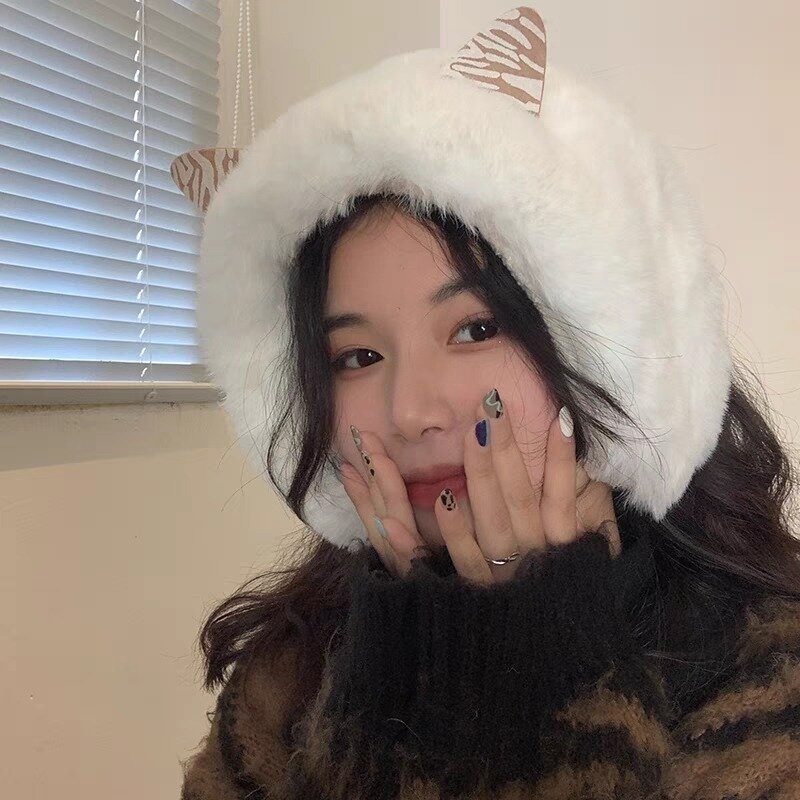 Women Cute Cat Ear Fuzzy Earmuffs Winter Warm Plush Earmuffs Kawaii Thickening Ears Headband Outdoor Windproof Ear Protection