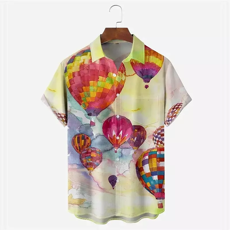 Camisas de manga curta com símbolos musicais, botões de lapela, tops casuais, material macio confortável, tops de verão 2023