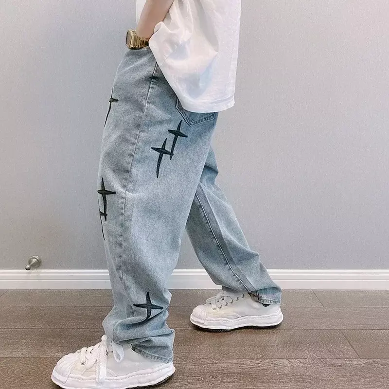 Celana kargo kaki lebar pria, bawahan gaya Korea longgar lurus Y2K Hip Hop untuk lelaki