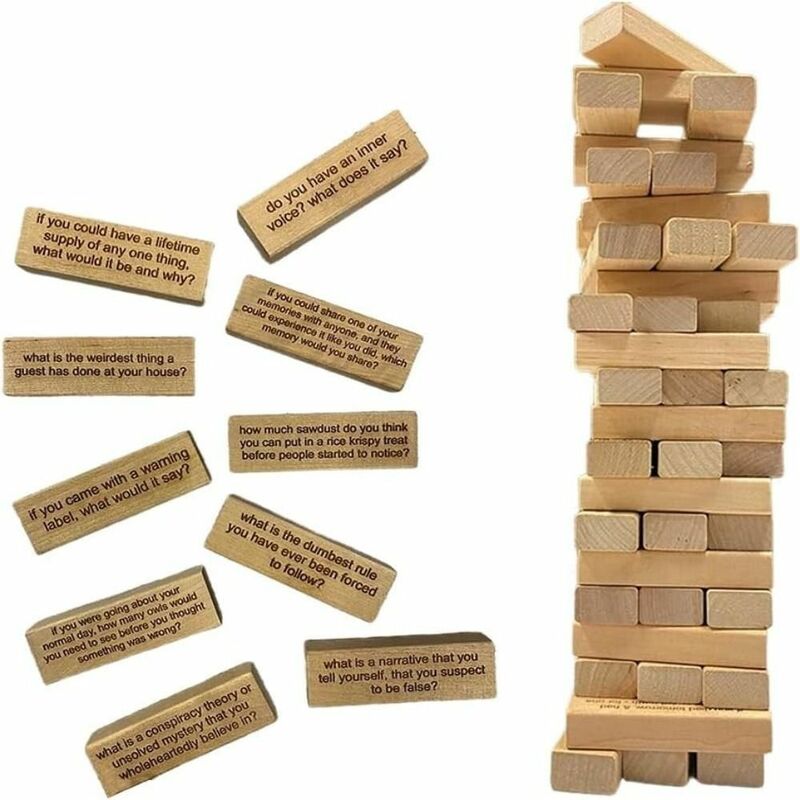 Develop Social Skills Ice Breaker Questions Tumbling Tower Game Wooden Fun and Challenging Funny Blocks Stacking Tower Game