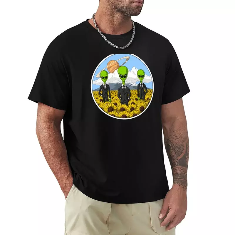 해바라기 외계인 남성용 티셔츠, 빈티지 의류, 그래픽 블랭크 플레인 운동 셔츠