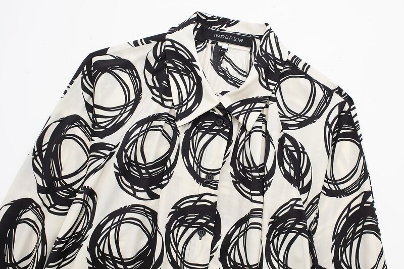 세트 여성 용수철 조커 기질 프린트 긴팔 셔츠, 시크한 상의 + 꽃 프린트 바지 세트, 2024 신상 패션