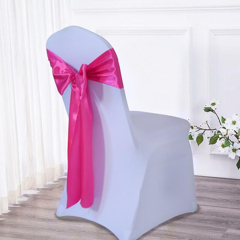 Pajarita trasera elegante para silla, banda de seda de imitación, cinta para banquete de boda, funda para silla, suministros para fiesta