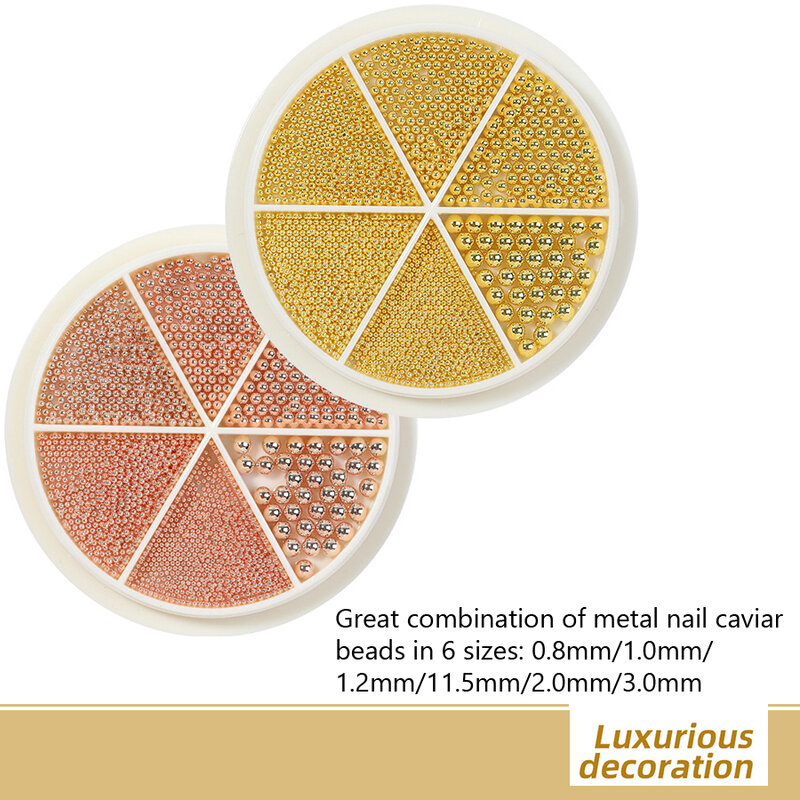 Set di 6 tipi di perline in metallo misto per la decorazione delle unghie, perline di caviale per unghie da 0,8-1,5 mm per design 3D e gioielli