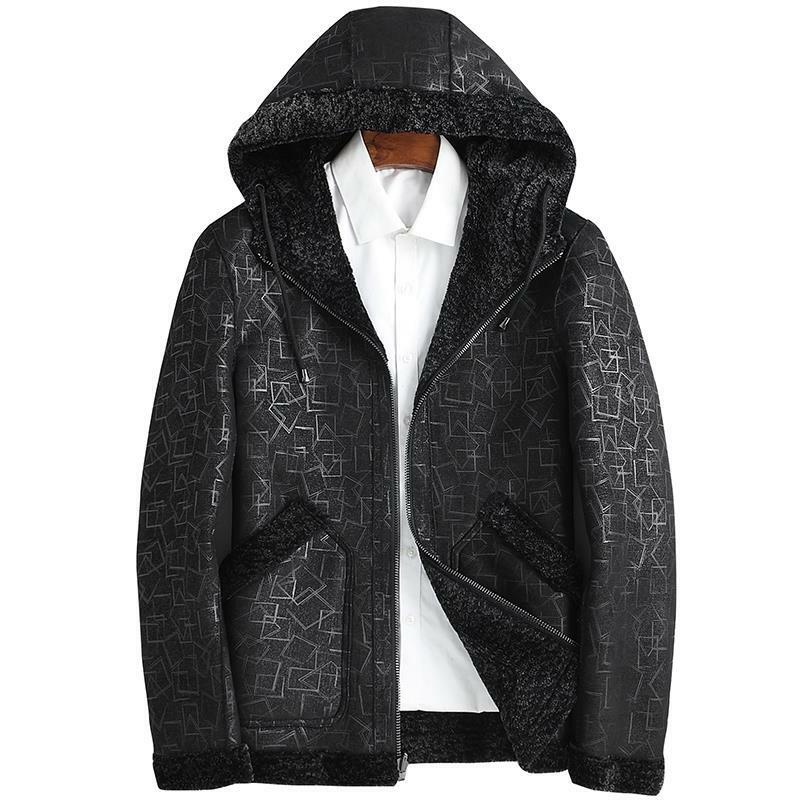 Мужская куртка с коротким отложным воротником, однотонная теплая куртка из натурального овечьего меха, B371, зима 2022