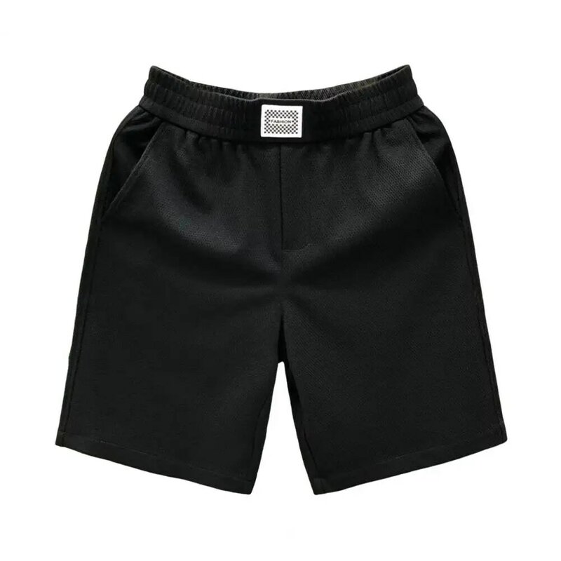 Shorts de cintura elástica masculino, perna larga, cor sólida, confortável para esporte, verão