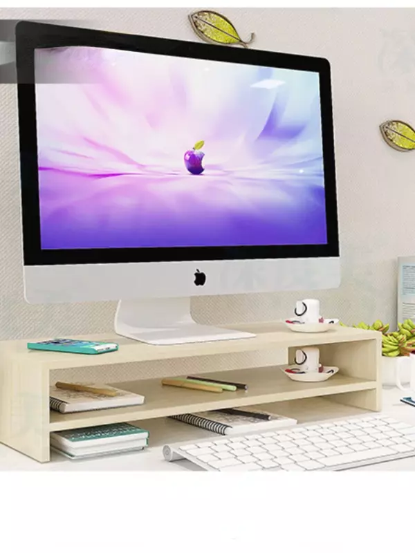 Monitor de ordenador LCD para oficina, soporte elevado de madera maciza, doble cajón, armario de almacenamiento, mesa de protección cervical