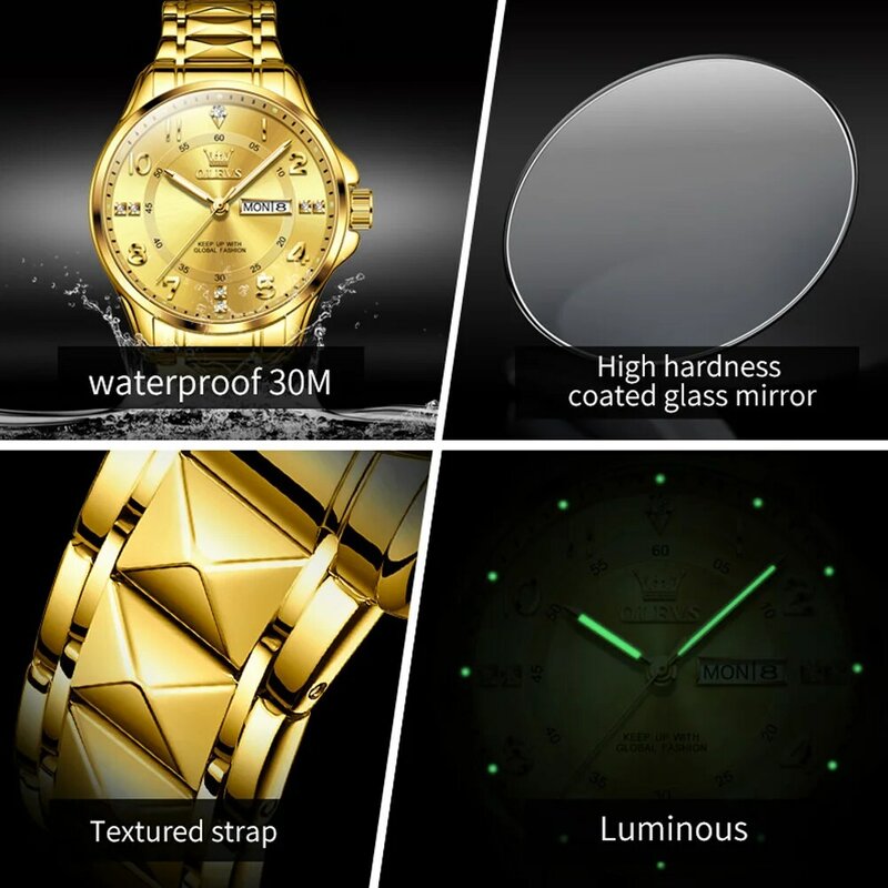 OLEVS 브랜드 럭셔리 쿼츠 커플 시계, 스테인레스 스틸 방수 발광 날짜, 패션 애호가 시계, 남녀 시계