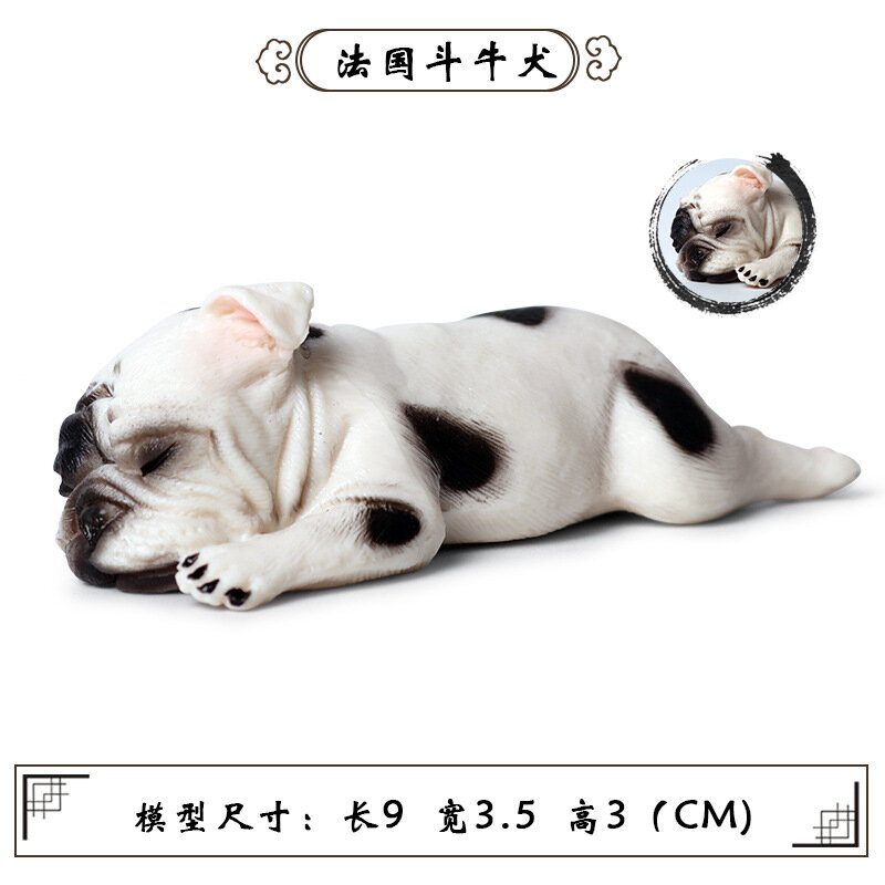 Anak-anak Simulasi Lintas Batas Hewan Model Dunia Baru Posisi Tidur Bulldog Perancis Model Anjing Peliharaan Ornamen Mainan
