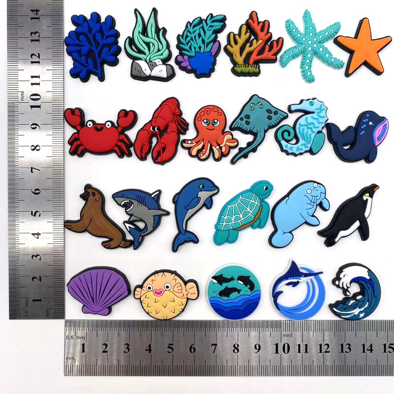 سحر أحذية عالم المحيط لقباقيب ، صنادل مشبك الديكور ، اكسسوارات الأحذية البلاستيكية مع دبابيس ، الحيوانات البحرية ، 1-23