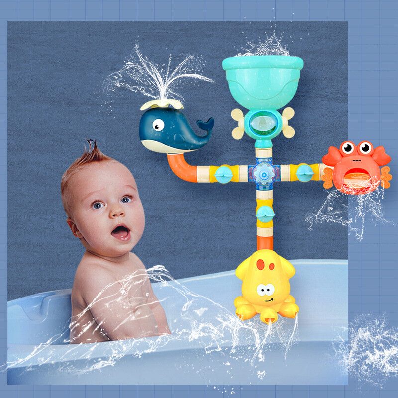 Mainan mandi bayi keran permainan air Shower Waterwheel Dabbling bak air mainan semprot untuk anak-anak hewan kamar mandi mainan renang musim panas