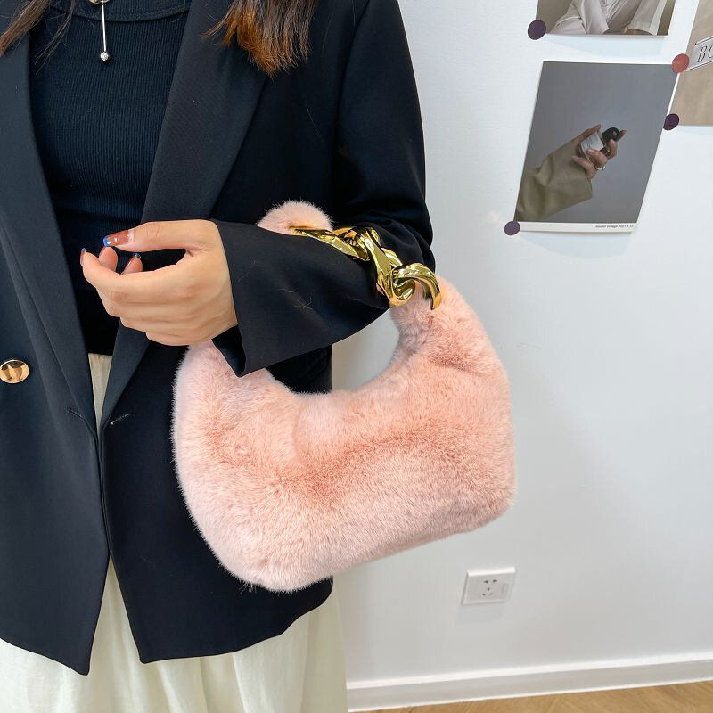 Роскошная модная сумка-тоут из искусственного меха, женские сумочки 2023, дизайнерская женская акриловая цепочка, мягкая плюшевая сумка на плечо, теплые зимние сумочки, кошельки