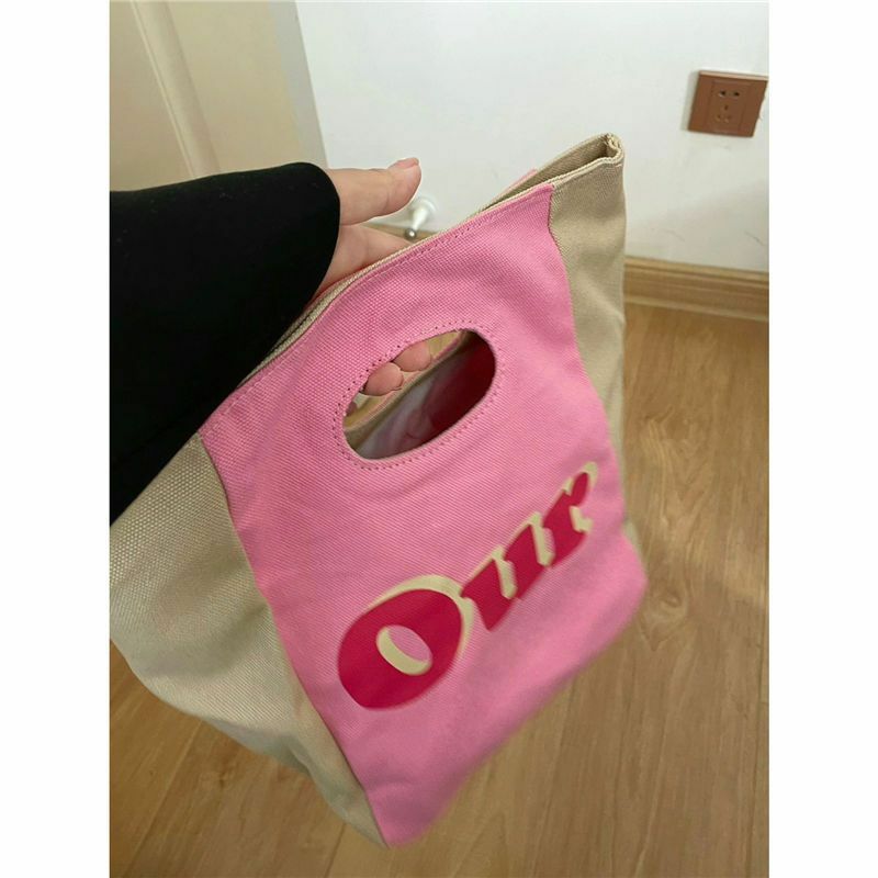 Cute Casual Handbag Letter Cosmetic Organizer Bag Large Capacity Canvas Backpack Supermarket Grocery Handbags Tote School Bag