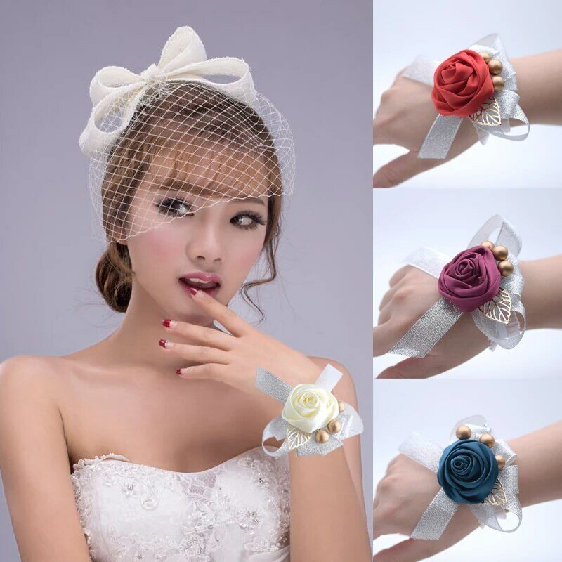 1pc Bride Wrist Flower Imitate Flower Net Gauze Butterfly Decoration Bridesmaid Sisters Wrist Flowers Wedding Supply Accessories