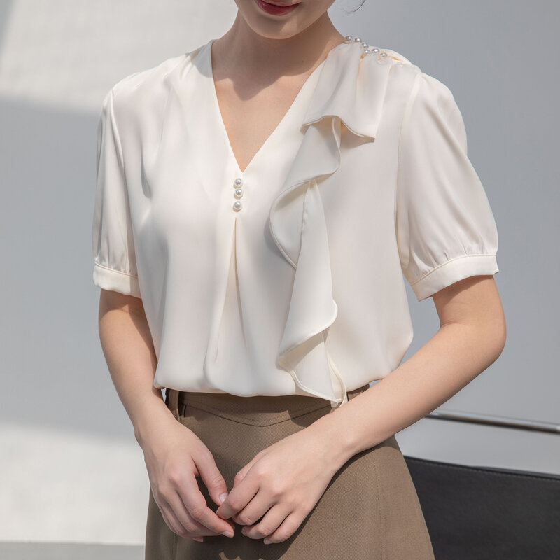 Женская летняя блузка с коротким рукавом и V-образным вырезом