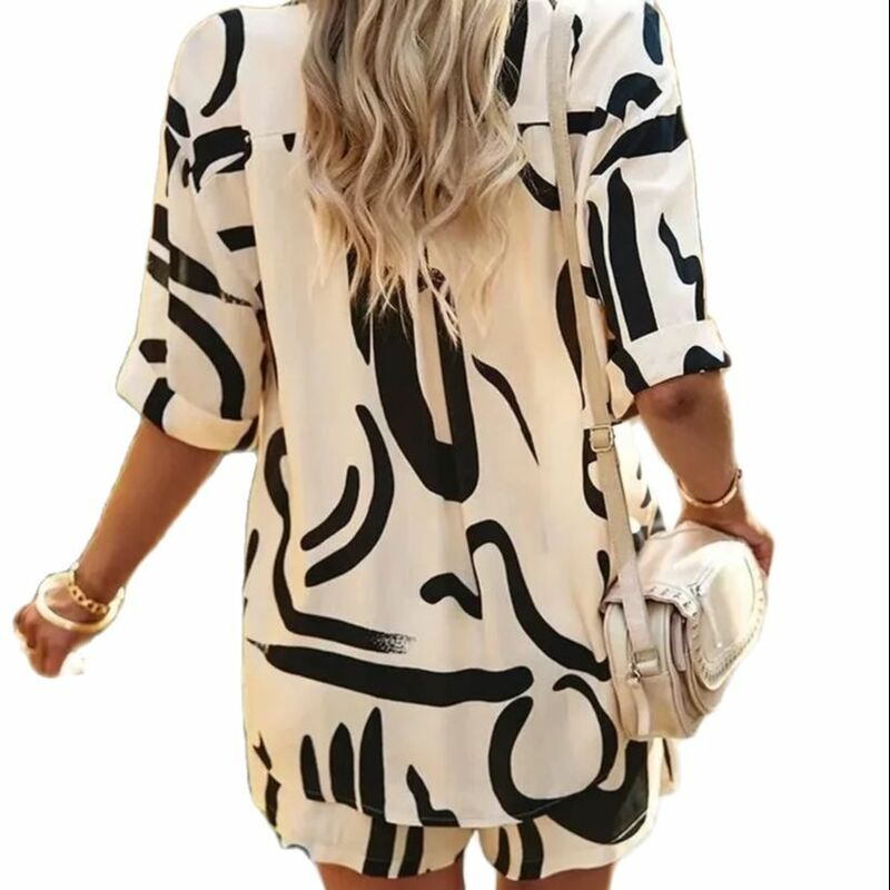 New Summer Elegant Women'S Print Set Clothing Loose Casual Shirt Shorts Two Piece Sets Womens Outifits For Women Free Shipping