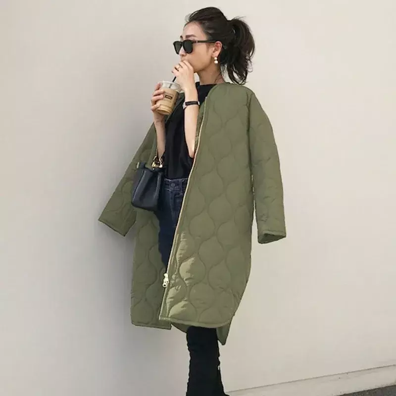 Caldo tinta unita cerniera retrò lungo Parka cappotto invernale in cotone giacca ufficio donna coreano cappotto invernale donna Streetwear