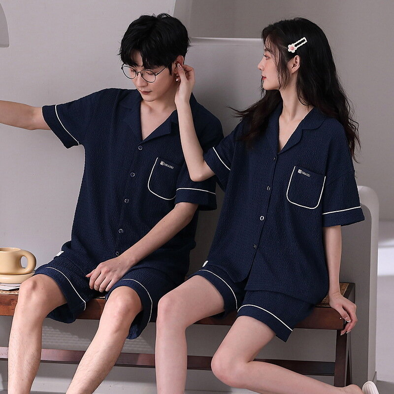 Conjunto de pijama de algodón para hombre y mujer, ropa de dormir informal con cárdigan, pantalones cortos de verano, 2023