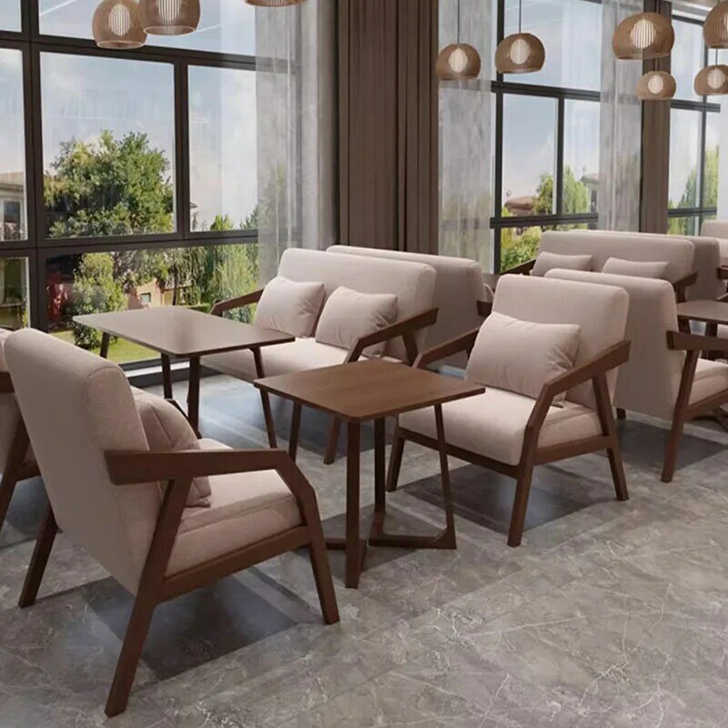 Juego de sillas de madera de estilo nórdico para Café, Set de mobiliario moderno para restaurante, mesa central, salón, cafetería