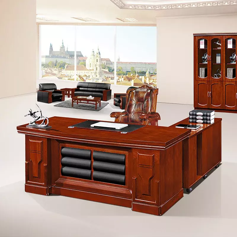 Muebles de escritorio de oficina de diseño moderno con gabinete de almacenamiento, escritorio ejecutivo de jefe de trabajo