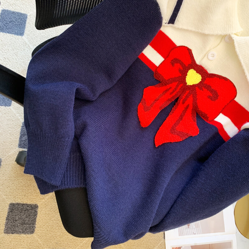 Женский шикарный морячный воротник, свободный свитер с длинным рукавом и бантом, женский милый пуловер на осень и зиму, джемпер