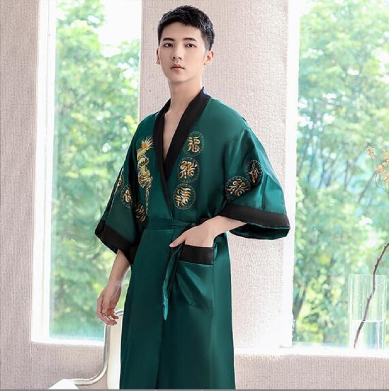 Estilo chinês Double-Faced cetim Tang camisola, bordado dragão roupão, pijama de casa, alta qualidade, pijama novo, venda quente