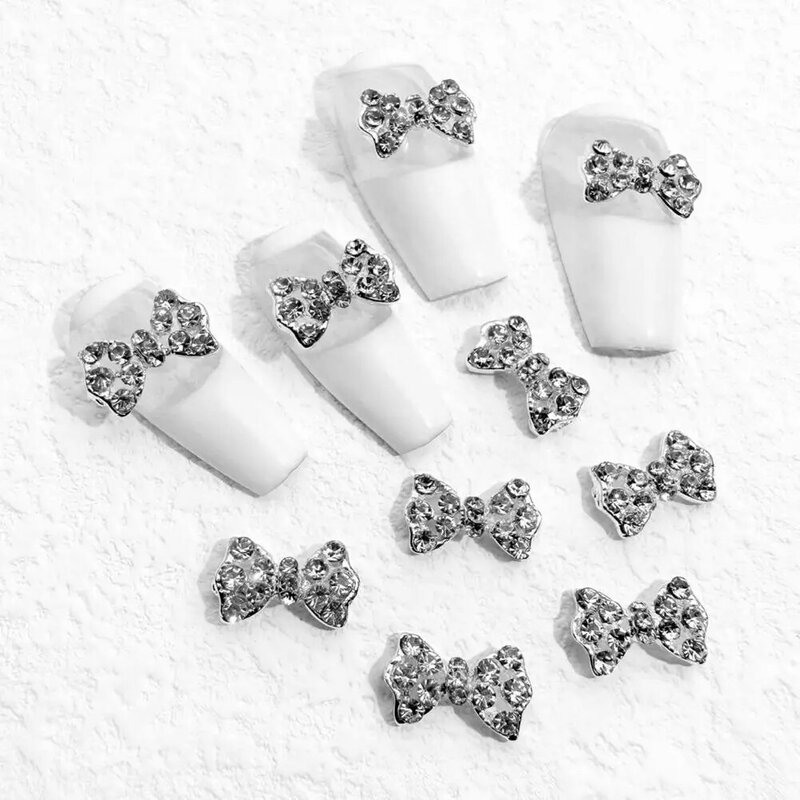 Sparkling Rhinestone Design Sparkling Bowknot Nail Jewelry Charming Rhinestones for Manicure Art 10pcs Alloy Nails with Hollow