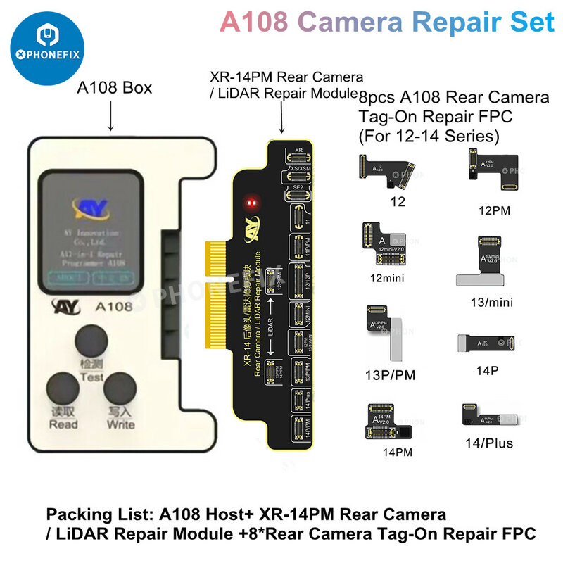 Ay A108กล้องหลังแท็กในการซ่อมแซมสาย FPC สำหรับ iPhone 12-15ซีรีส์กล้องที่ไม่ใช่ต้นฉบับแก้ไขปัญหาหน้าต่างป๊อปอัป