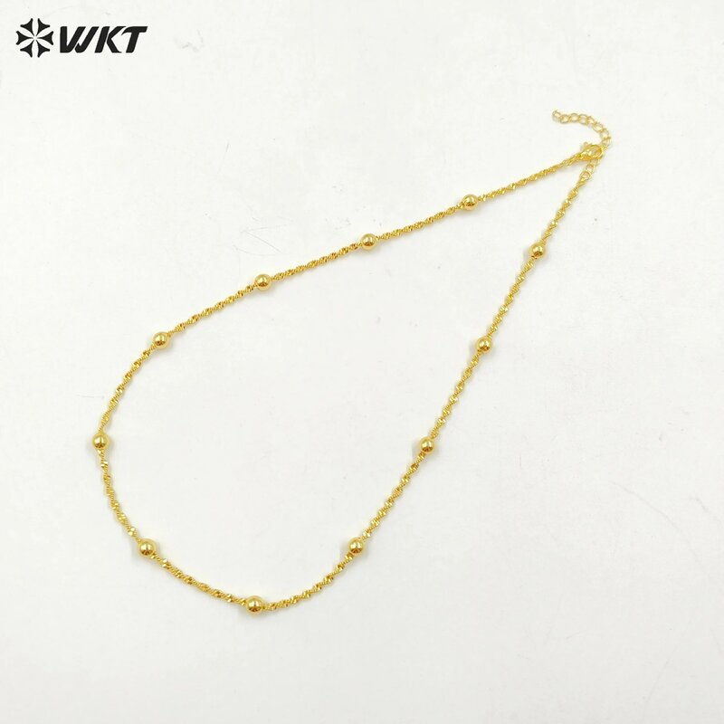 WT-BFN060 WKT New Handmade Round Beads Twisted 16 Inch Long Gold Plated Resist Tarnishable Chain Necklace 10pcs