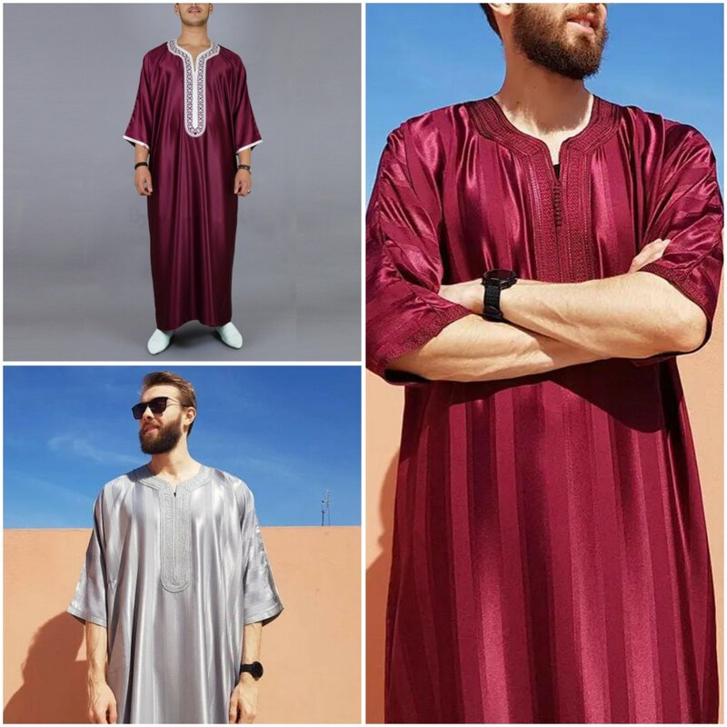 Jubah Muslim pakaian pria Islam gaun bordir Arab Jubba Thobe Indian pria pernikahan pria Thobe Kaftan Ropa kostum