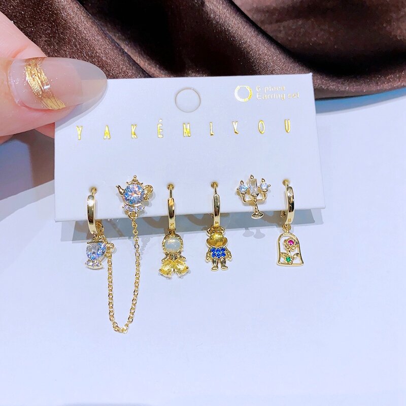 MIGGA-Cubic Zircon Crystal Drop Earrings Set para Mulheres, Joias de Festa, Princesa, Conto de Fadas, Original, 6Pcs