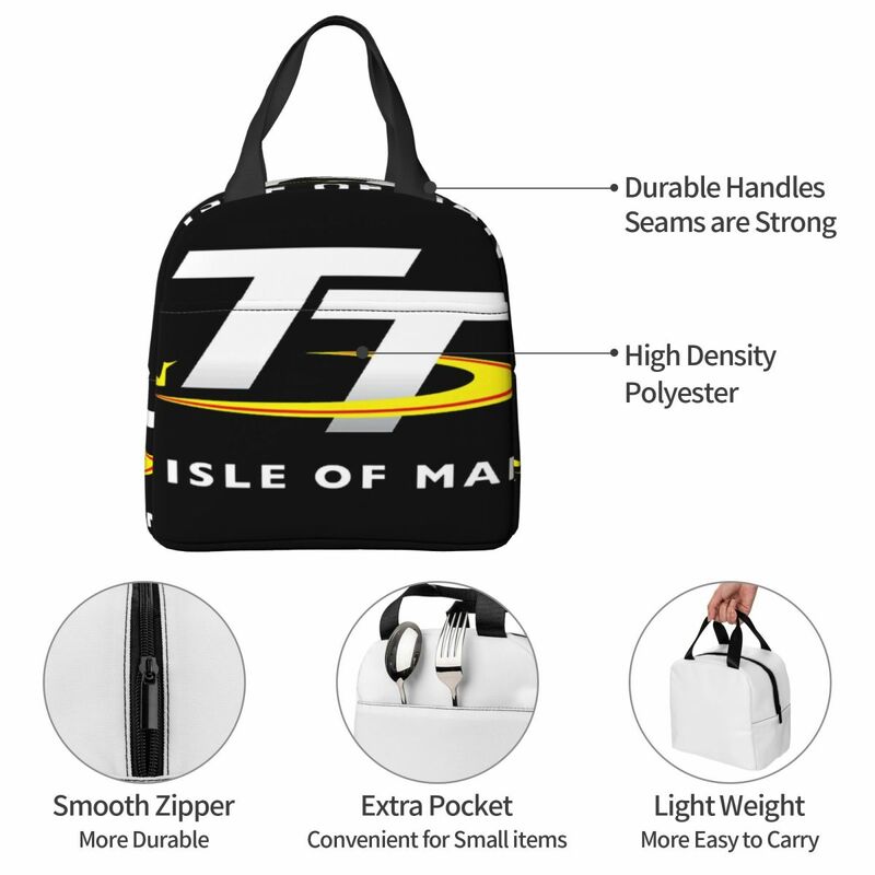 Isle Of Man TT Logo Black Lunch Bag Insulation Bento Pack Aluminum Foil Rice Bag Meal Pack Ice Pack Bento Handbag