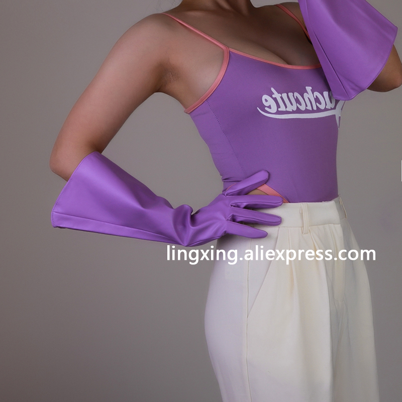 Patentowy długie rękawiczki Unisex ze sztucznej skóry szeroki balon bufiaste rękawy duży 38cm kolorowe L luźne mankiety bufiaste ramię kobiety seksowne dziewczyny