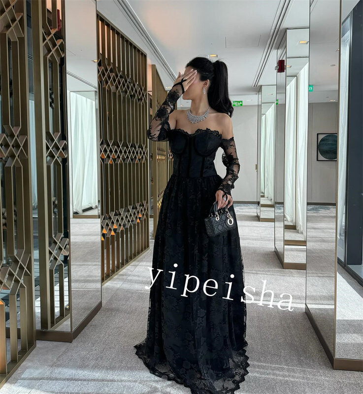 Ball Dress Evening Saudi Arabia Lace Pattern Party A-line Off-the-shoulder Bespoke Occasion Gown Long Dresses